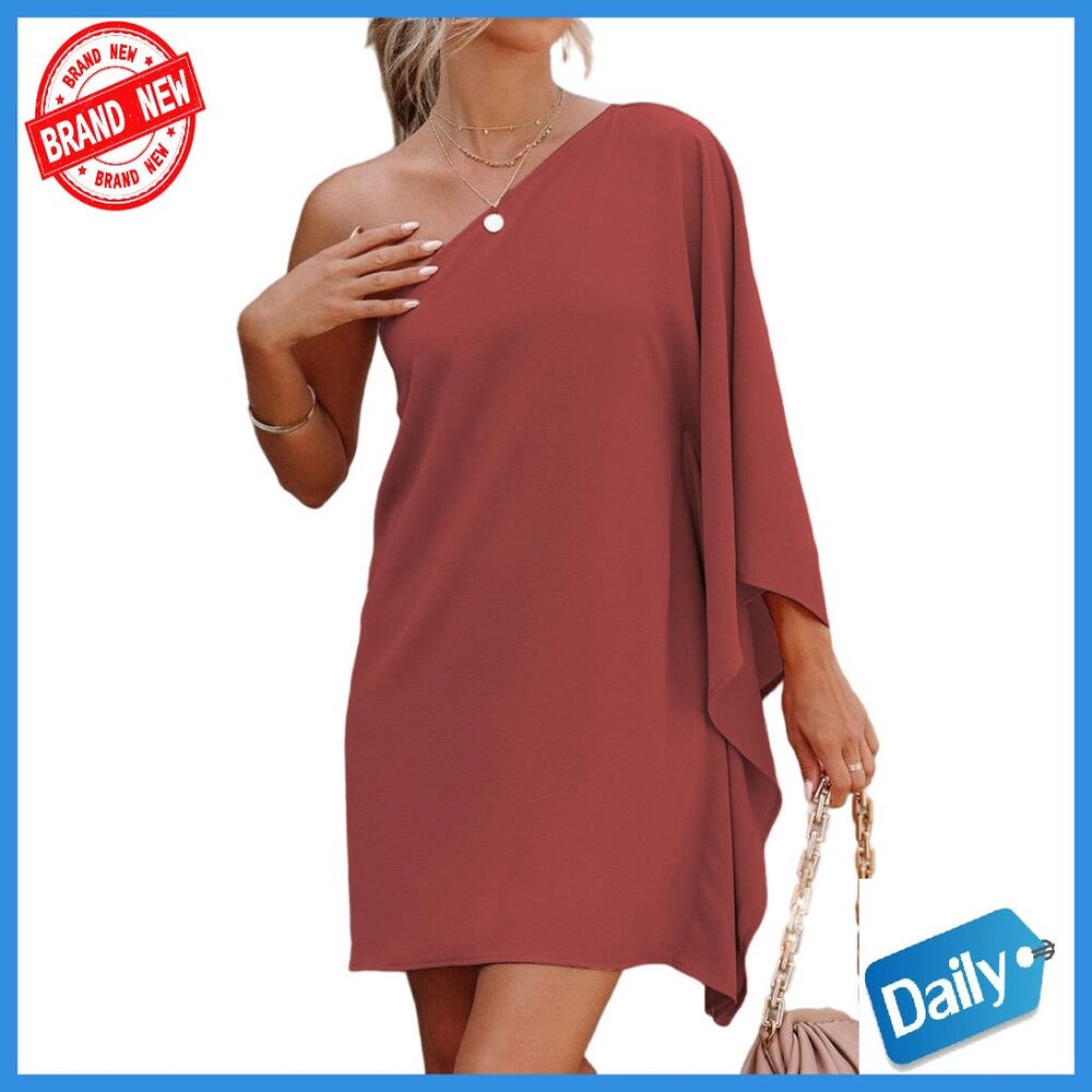 One Shoulder Batwing Sleeve Cocktail Dress Polyester Spandex Club Party